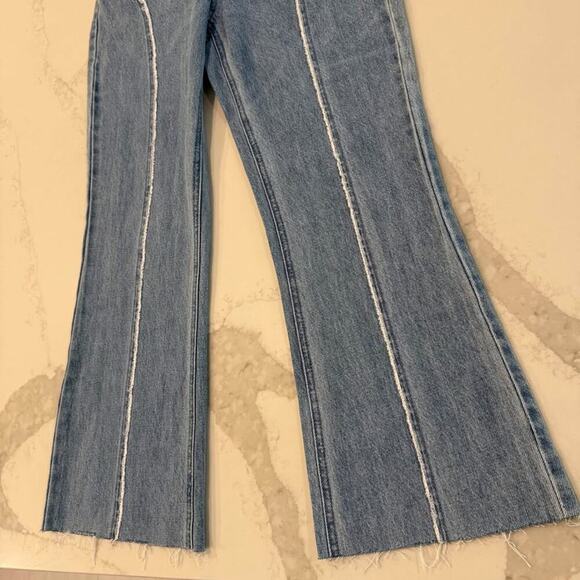 PacSun Eco Medium Blue Frayed High Waisted Bootcut Jeans Women's 26 Button Fly - Picture 2 of 10